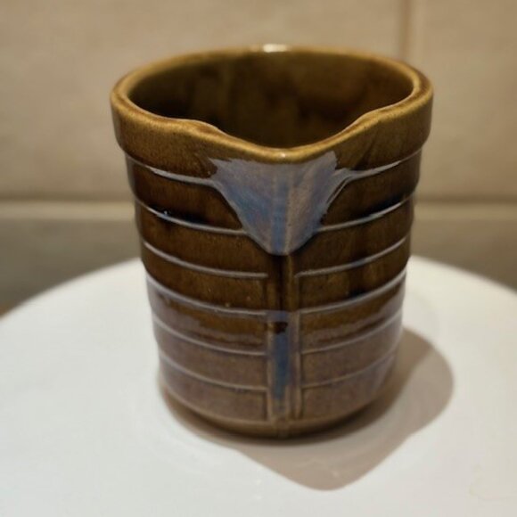 Vintage Stoneware Brown Pitcher Pottery 5" Glazed Ribbed Crock Pottery - Picture 5 of 7